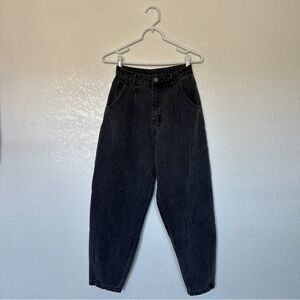 High Waisted 90s Style Dark Wash Pleated Denim